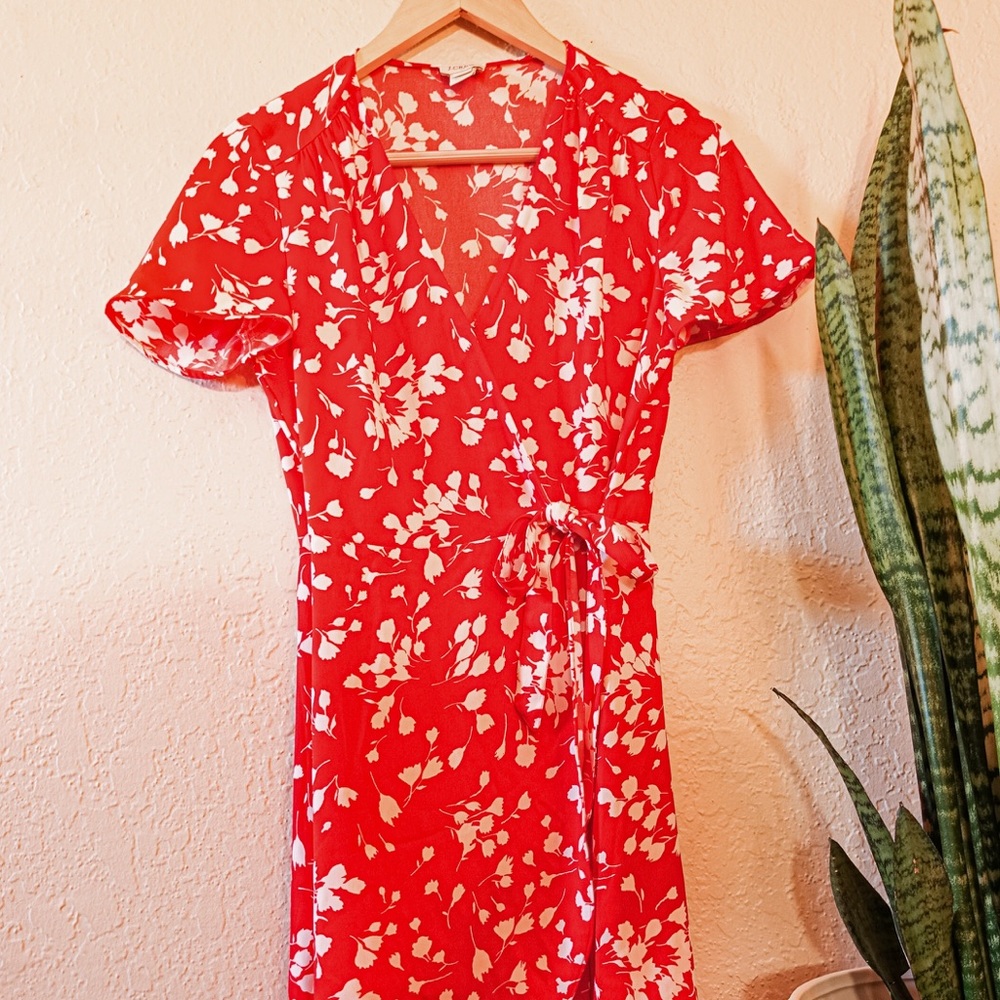 J Crew Factory Orange White Floral Printed Dress